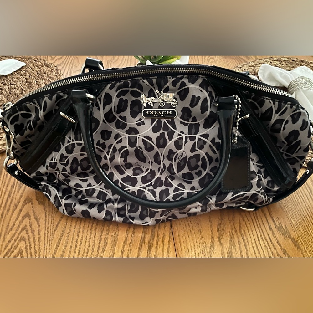 Coach Black & Gray Leopard Print Purse